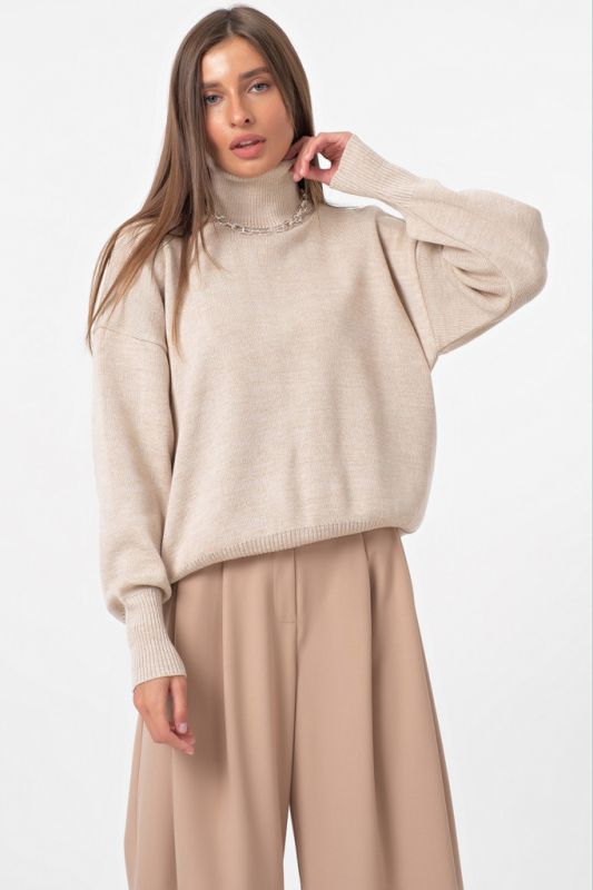 Beige High Neck Knitted Oversize Jumper