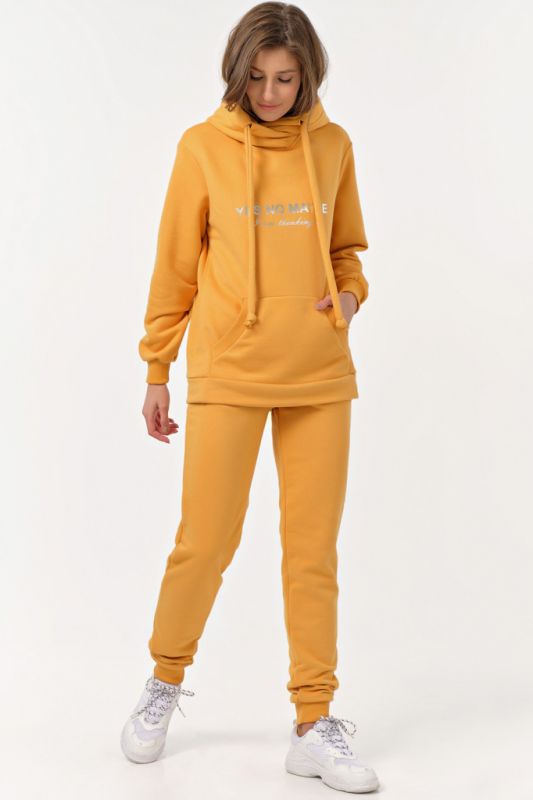 Yellow sports pants suit with knitted hoodie