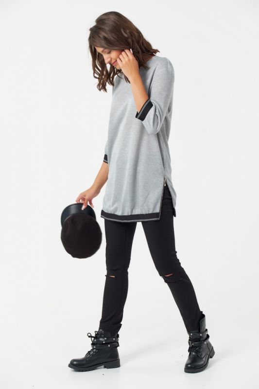 Sporty knitted tunic with lurex gray