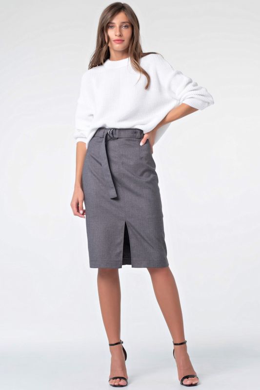 Classic straight skirt with front slit dark gray