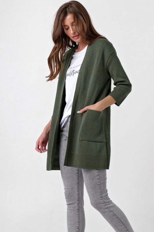 Short knitted cardigan with pockets green