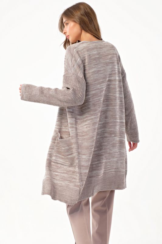 Beige melange knitted over-size cardigan with pockets