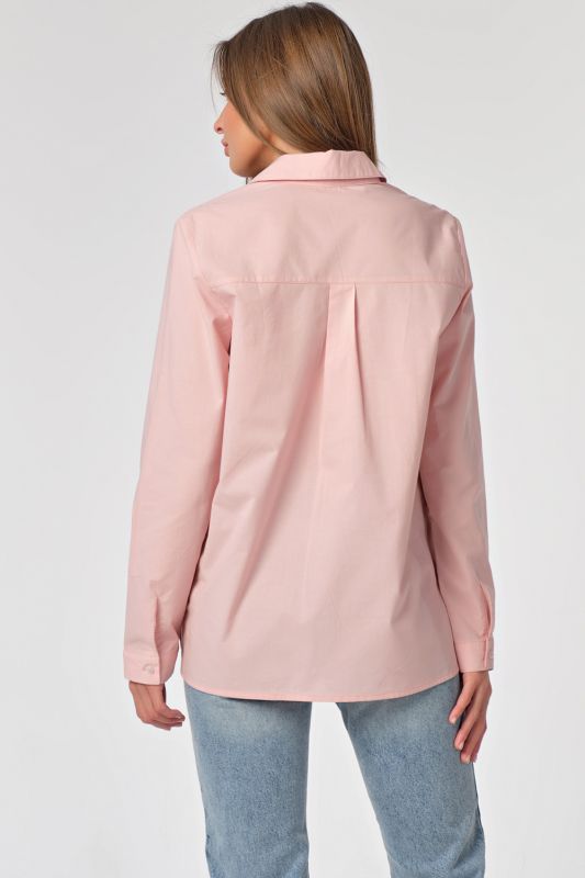 Classic long sleeve straight cotton shirt in pink