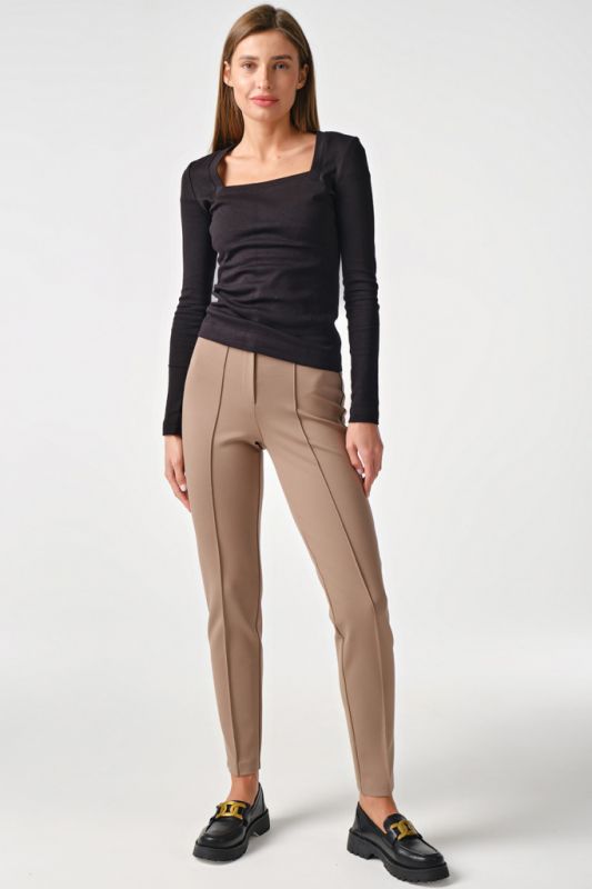 Beige stretch knit pants with high fit