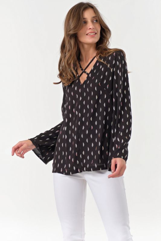 Free chiffon blouse with print on black