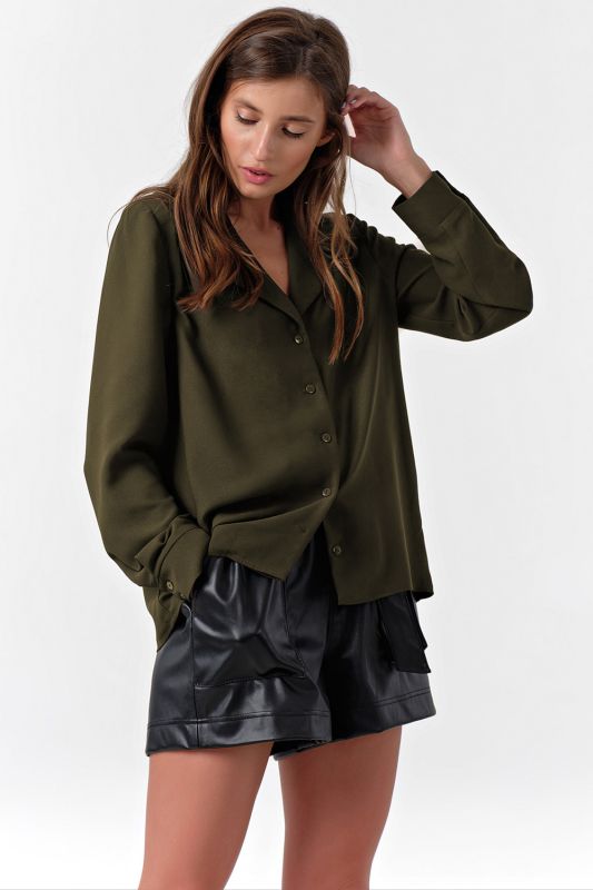 Free lightweight long sleeve blouse for office dark green