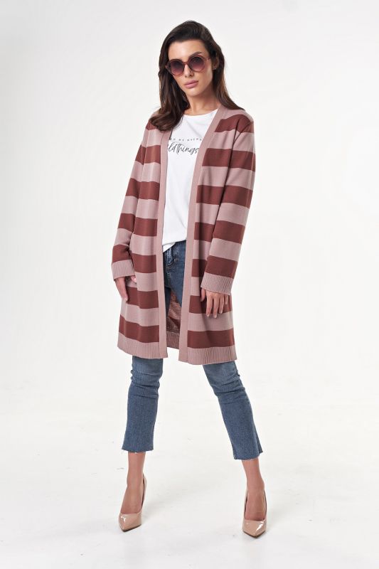 Long striped knitted cardigan beige-brown