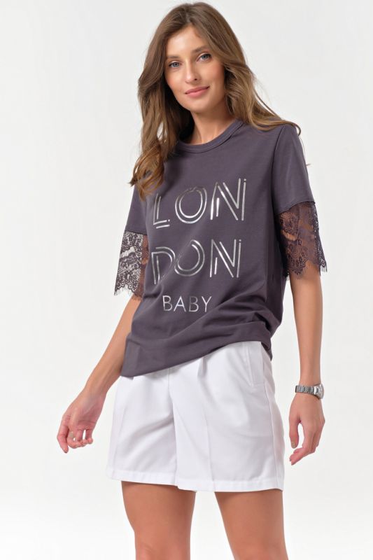 T-shirt knitted with lace gray