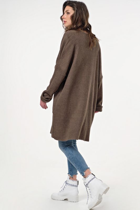 Long knitted cardigan with pockets beige