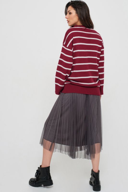 Free striped knitted sweater burgundy