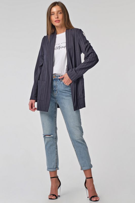 Lightweight straight unlined striped jacket in navy blue