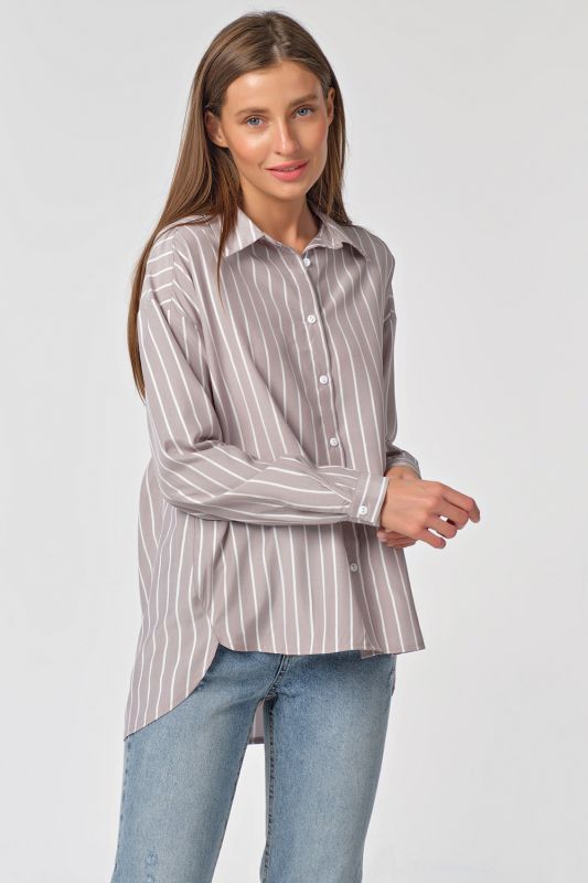 Shirt loose buttoned shirt with striped stripes on gray