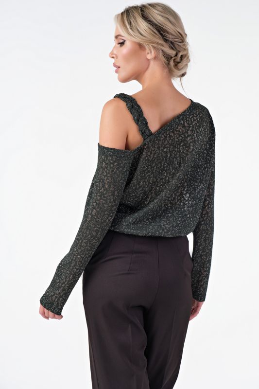 One shoulder green knitted sweater