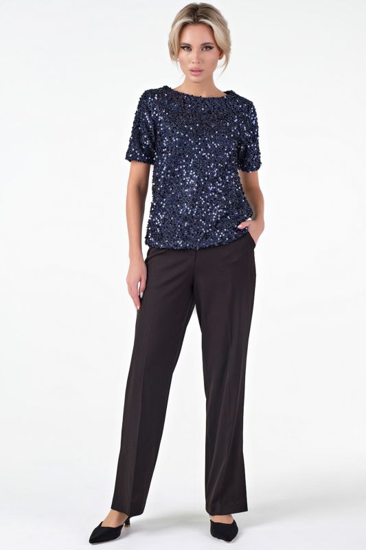 Dark blue knitted blouse with sequins