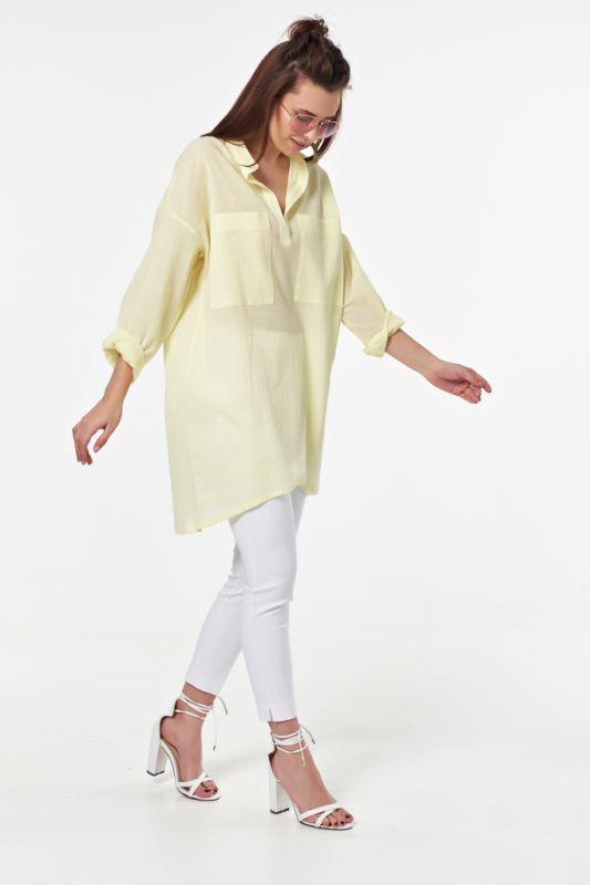 Long sleeve summer tunic made of cotton on lemon