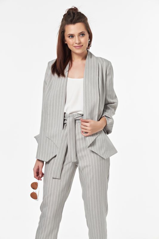 Long straight striped summer jacket gray