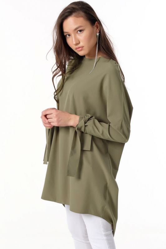 Long sleeve flared blouse with long sleeve khaki