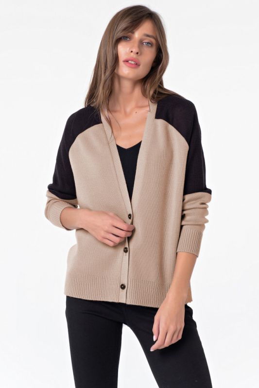 Cardigan knitted loose short buttoned cardigan black and beige