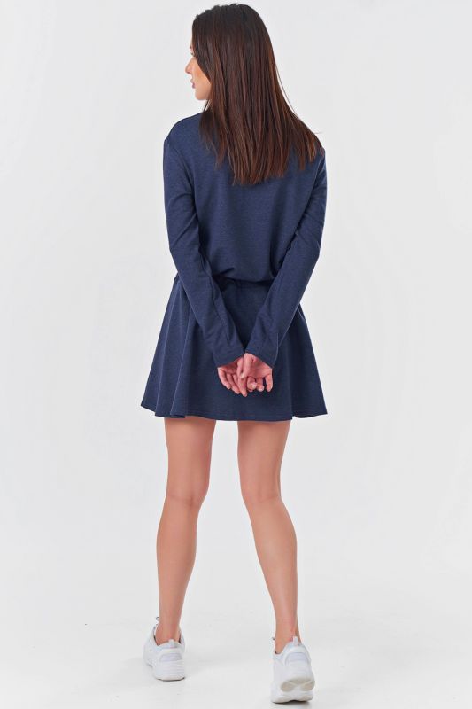 Short casual dress with a waist cuff in blue