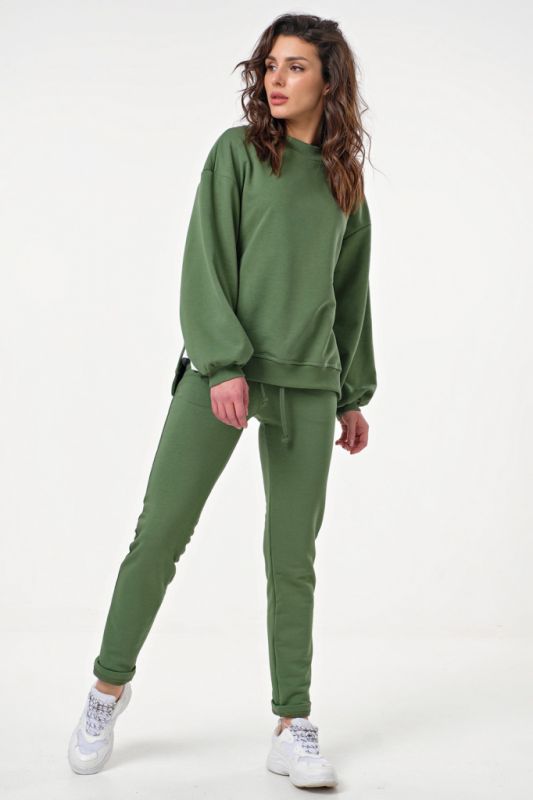 Cotton knitted trouser suit green