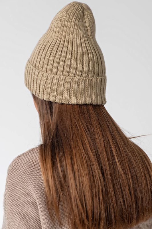 Knitted beanie hat with lapel latte