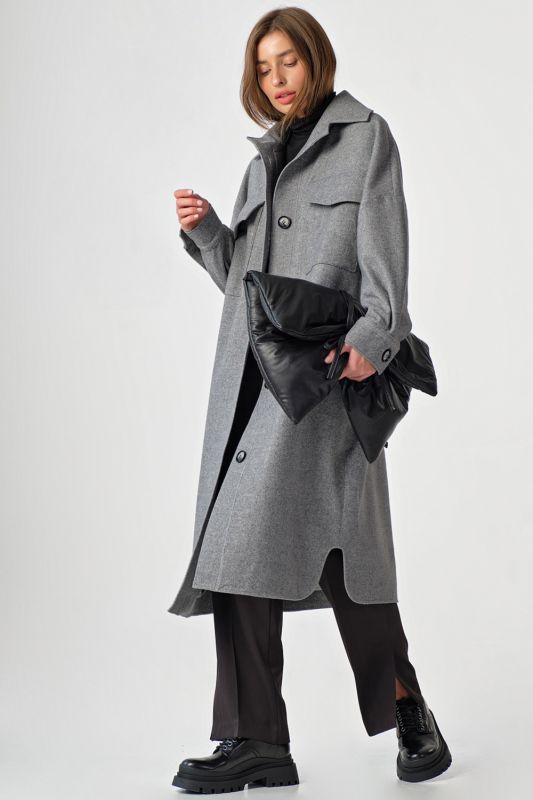 Long wool shirt coat gray