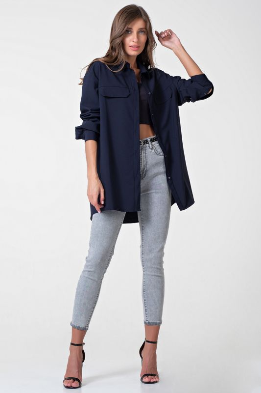 Long Straight Oversize Shirt Blue