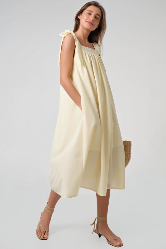 Pale yellow strappy midi dress