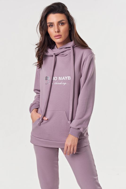 Lavender jersey sport pants suit with hoodie