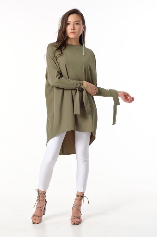 Long sleeve flared blouse with long sleeve khaki