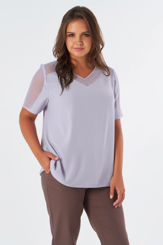 Summer blouse with short sleeve large size gray-purple