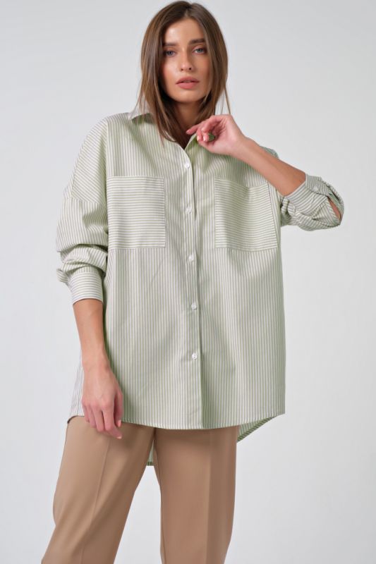 Long sleeve striped cotton over-sleeve shirt on green