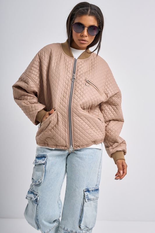 Short bomber made of quilted jacket fabric beige