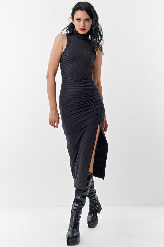 Black jersey dress with leg slit