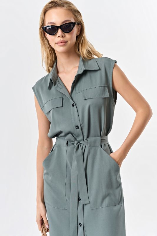 Straight silhouette safari dress in mugwort