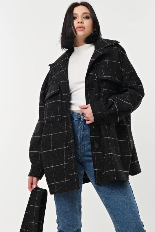 Shirt-coat shortened plaid on black