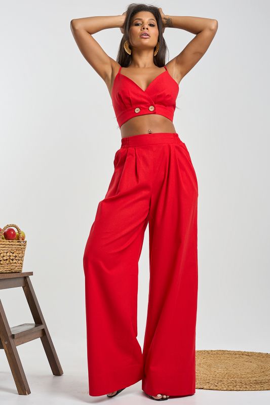 Red linen palazzo pants