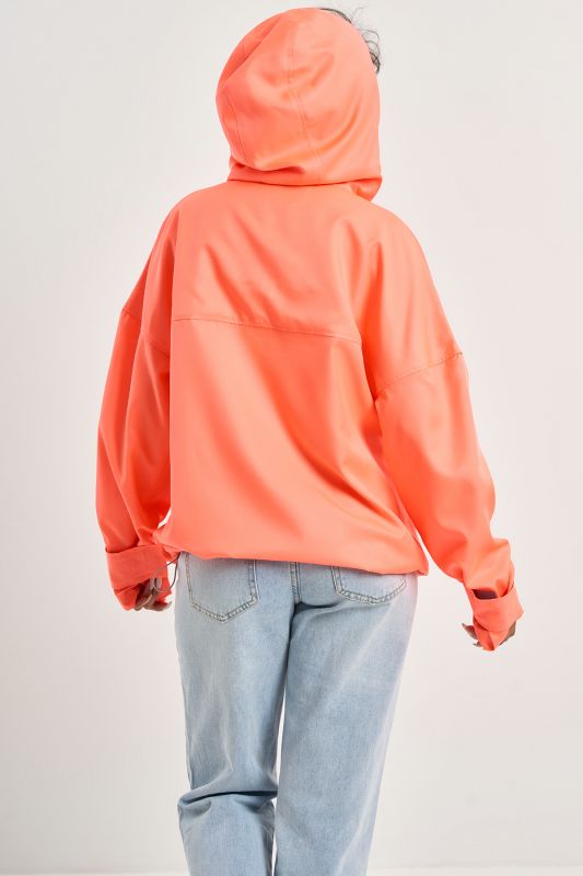 Lightweight hooded windbreaker in neon orange