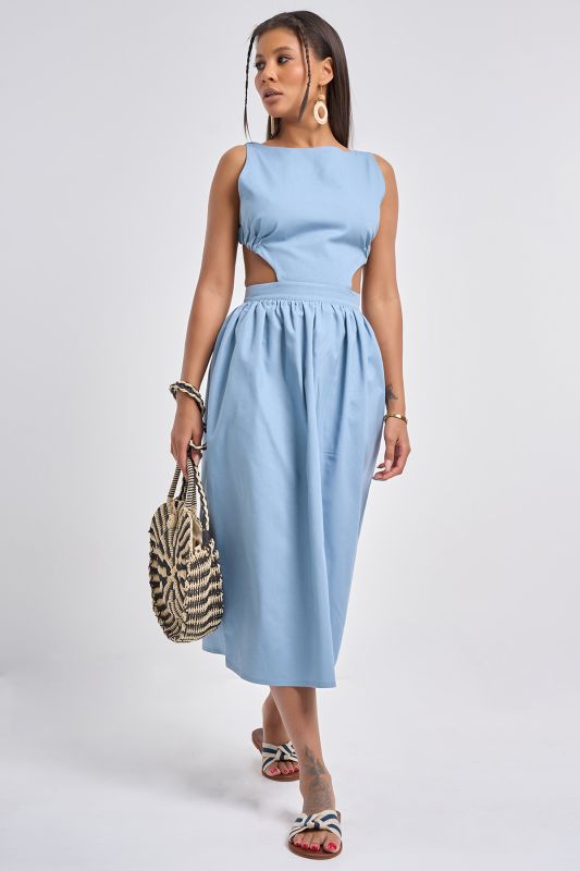 Grey-blue linen sundress with slits