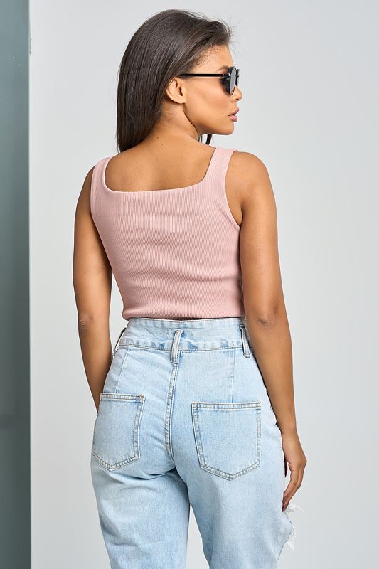 Cropped knit top with straps in dusty pink