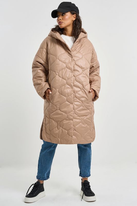 Hooded Quilted Coat Beige