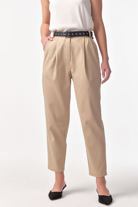 Beige cotton slim fit pants