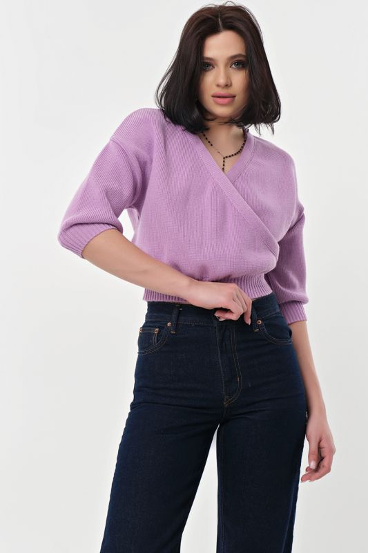 Short cotton sweater in lilac color