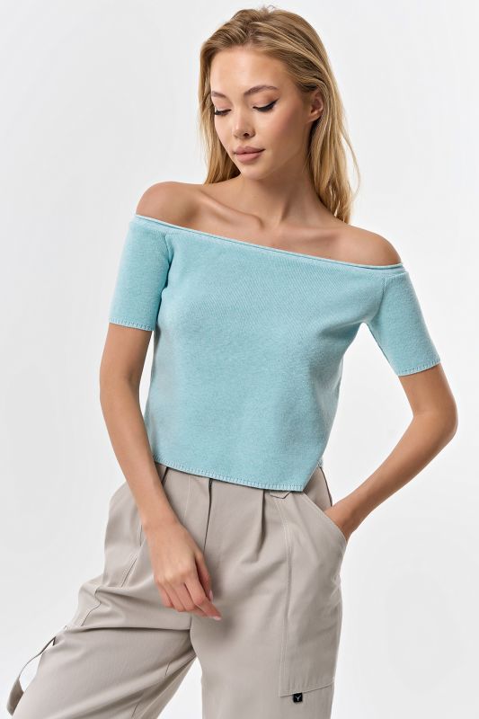 Knitted sweater with viscose in composition light turquoise