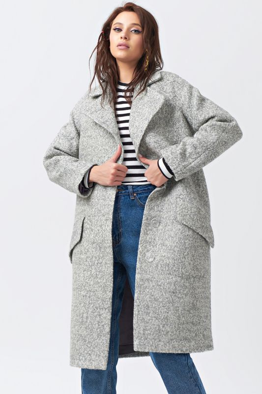 Grey Melange Long Wool Oversize Coat