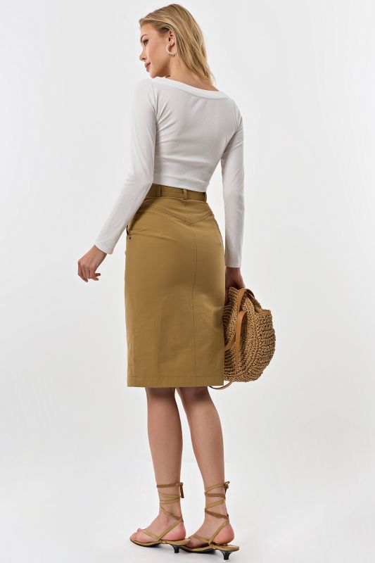 Beige denim straight silhouette skirt