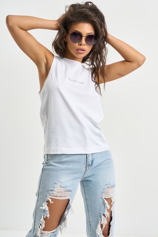 Sleeveless knit top in cotton white