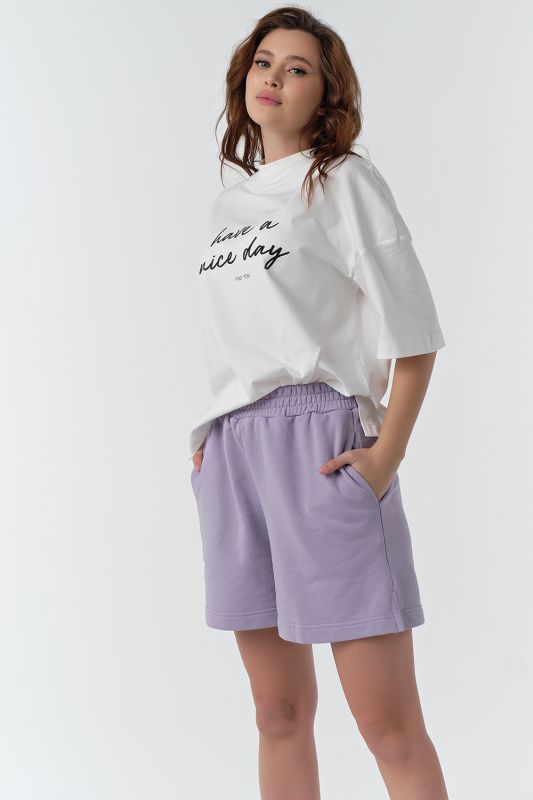 Summer cotton shorts with elastic band made of futer lilac