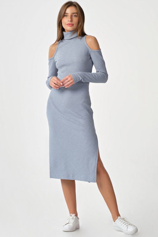 Noodle dress with open shoulders and sleeves gray-blue