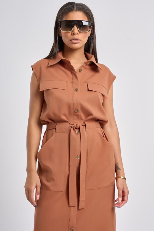 Terracotta straight silhouette safari dress